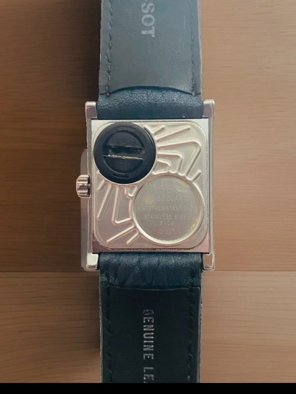 Vintage Tissot Two Timer D377 80's 90's Time Zone Blue Leather Square Face
